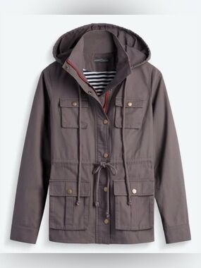 Market & Spruce Grey Chaplin Lined Hooded Anorak Utility Jacket Striped Size S